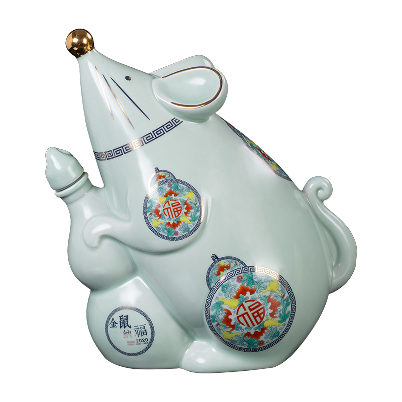 Ceramic bottle gold rat fortune jar empty bottles of wine three catties jingdezhen jars with creative little hip