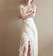 Birthday party dress ladies light luxury niche high-end party dress French ruffle strap dress