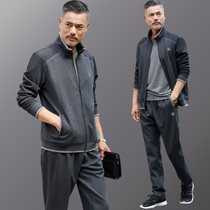 Middle-aged and elderly sports suit male spring and autumn father father 50-year-old 60 mens casual clothes three-piece male middle-aged