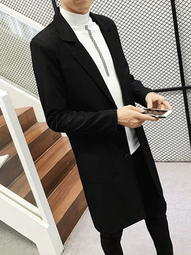 Мужской корейский трендовый плащ, осенний, облегающий крой, длина миди