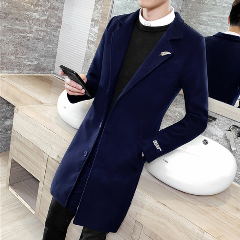 Mao áo nam mới mùa xuân và mùa thu Hàn Quốc phiên bản của chiếc áo khoác dài màu đen thủy triều ngắt người thân