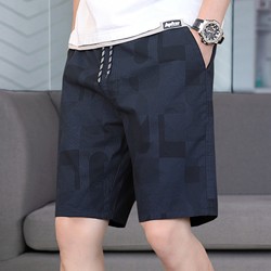 2025 New Men's Printed Black Cotton Shorts, Men's Summer Thin Casual Trendy Brand Five-Point Shorts for Outdoor Wear