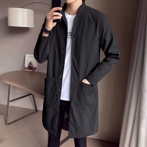 Осенний тонкий плащ, осенняя универсальная мужская куртка для отдыха, в корейском стиле, длина миди