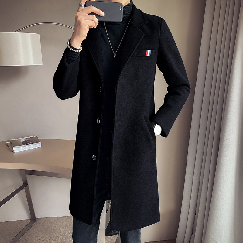 Spring windbreaker men's Korean version of the fashion trend brand coat slim medium long casual wool coat youth tide