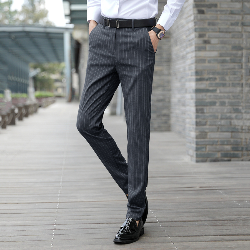 Striped casual pants men's Korean version of slim straight business suit pants spring and autumn new youth long trousers trend