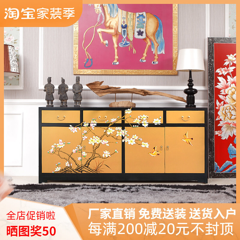 New Chinese-style modern dining cabinet flower and bird porch cabinet painted living room foyer sofa back against cabinet decorative cabinet model room cabinet