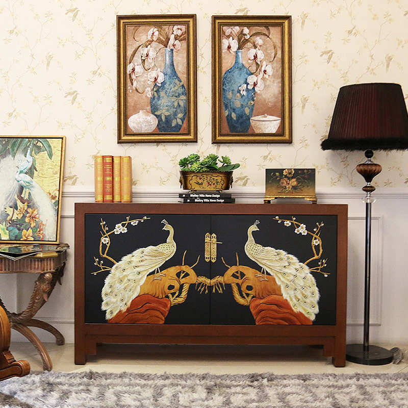 New Chinese Meal Cabinet American Living Room Peacock Painting Portrait Cabinet Restaurant Decoration Cabinet