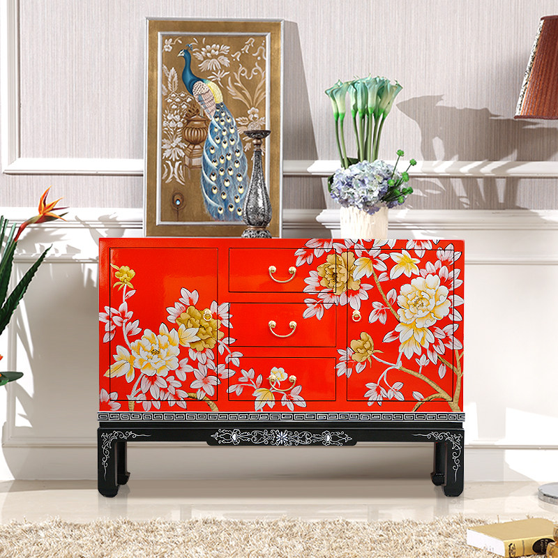 New Chinese masonry cabinet inward screen partition cabinet home living room enter door door lounge decoration cabinet color dining side cabinet