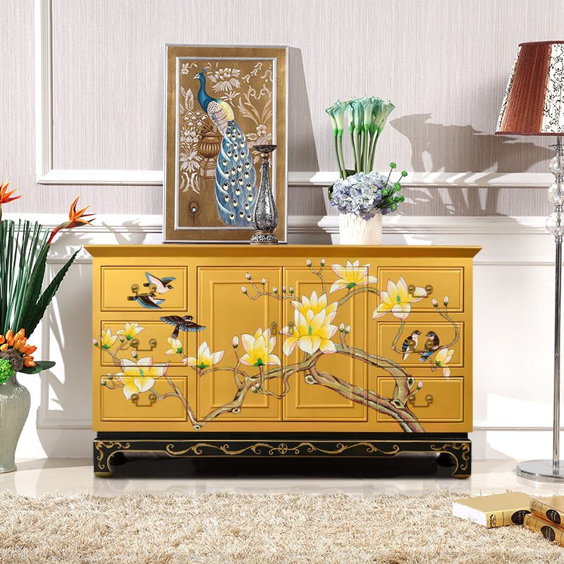 New Chinese Closed Cabinet Divide Househouse Decoration Cabinet Solid Wood Entertainment Cabinet Color Cabinet