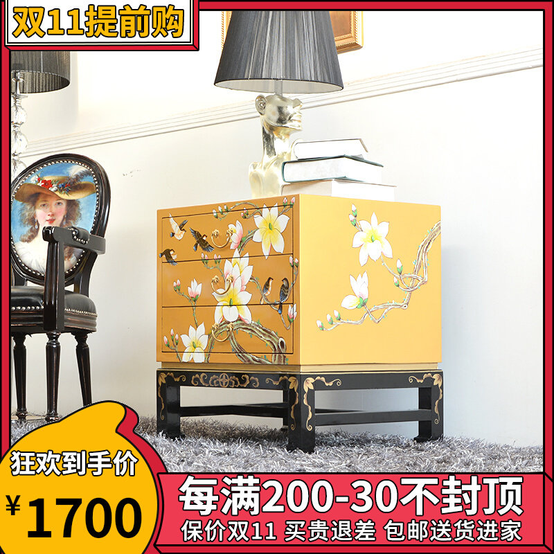Painted bedside table simple modern new Chinese three-drawer cabinet bedroom storage cabinet sofa side corner cabinet decorative cabinet