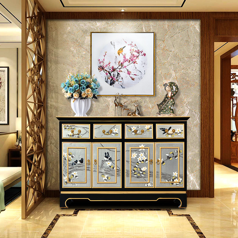 New Chinese style porch cabinet painted living room mix and match decorative cabinet simple and elegant classical door shoe cabinet door partition solid wood cabinet