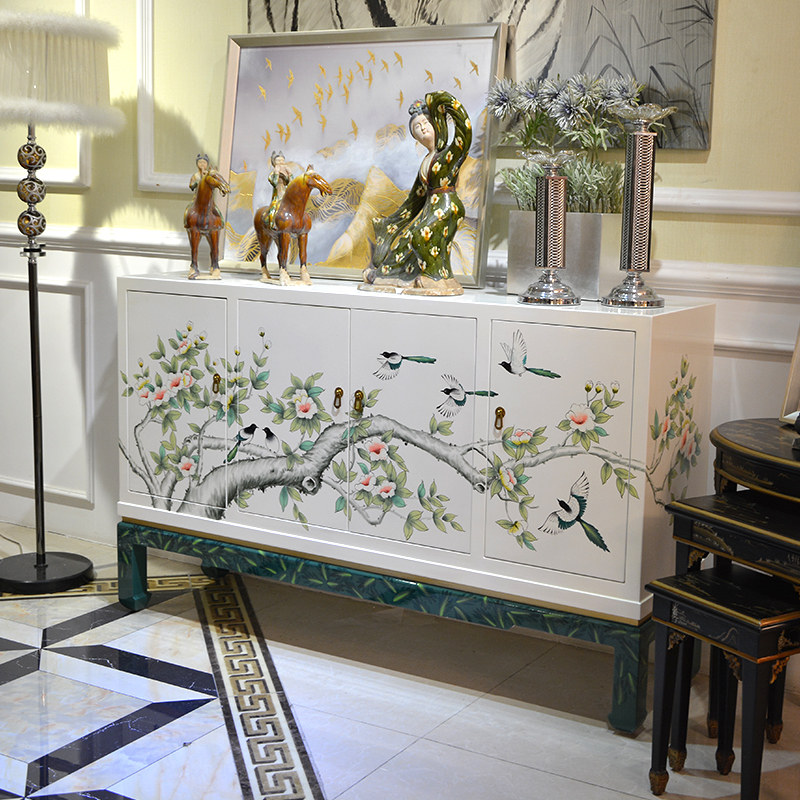 Hand-painted modern decorative cabinet new Chinese dining cabinet entry hall entrance cabinet living room cabinet partition cabinet storage shoe cabinet