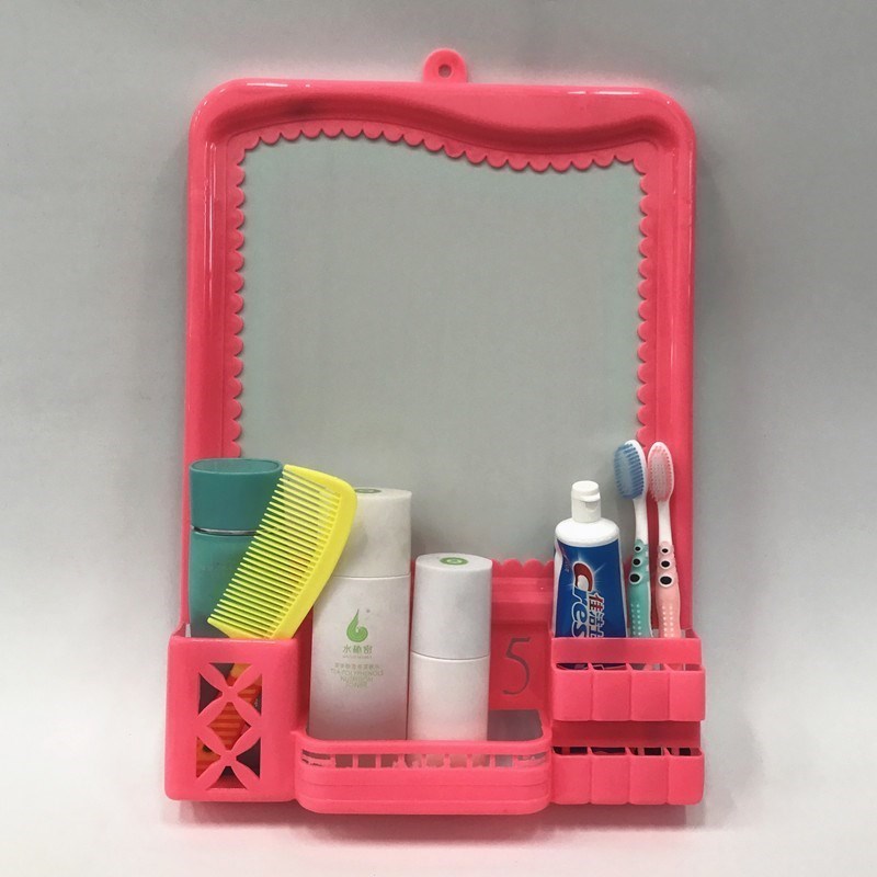 Plastic Square Fashion Makeup Wall Wall Mirror Makeup Mirror Bathroom Hanging Mirror With Shelf Hanging
