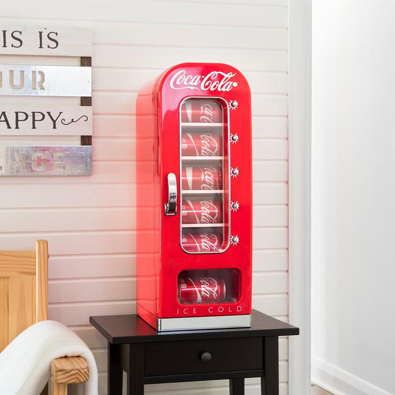 American Retro Coca-Cola Mini Vending Machine with 10 Cans, Pop-Up Small Refrigerator for Home and Car Use