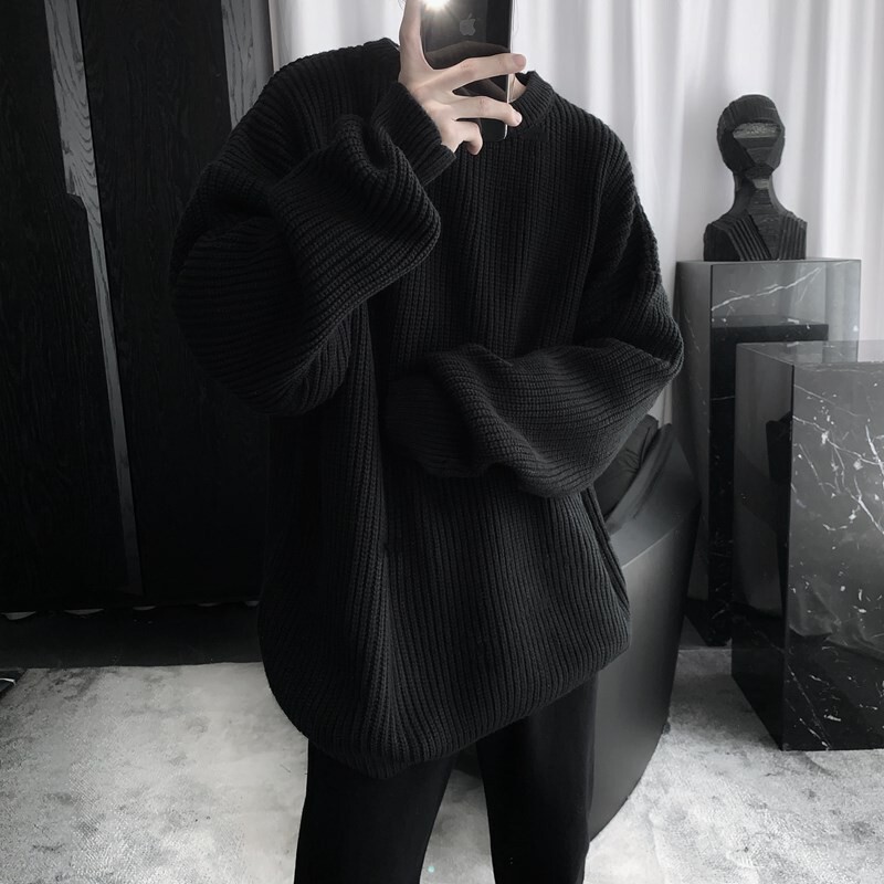 Japanese-Style Round-Neck Knit Sweater for Men, Winter Pullover, Casual Style, Thickened, Warm, Loose-Fitting Sweater, Vintage Knitwear