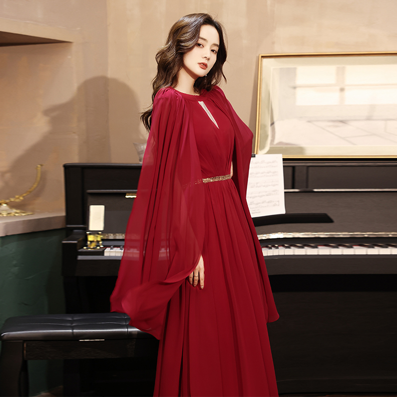 Toast Dress Bride Dignified and Elegant Red High-End Host Shawl Evening Dress Female Guzheng Performance Costume Toast Dress Bride Dignified and Elegant Red High-End Host Shawl Evening Dress Female Guzheng Performance Costume