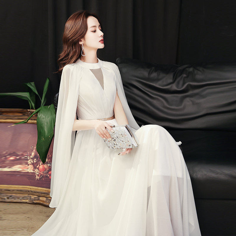 Evening Dress Women's Classy Accessible Luxury Niche Classy Host Guzheng White Adult Ceremony Chorus Performance Clothing Evening Dress Women's Classy Accessible Luxury Niche Classy Host Guzheng White Adult Ceremony Chorus Performance Clothing
