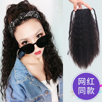 Real hair Ponytail wig Female long hair Corn hot wool long curly hair Strap braids high ponytail waves Ultra-light summer