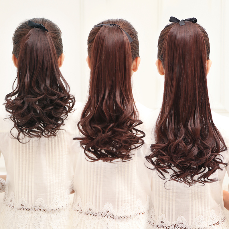 Wig female ponytail hair curly hair large wave pear flower strap style short and high hair tail braid net red fake real hair light