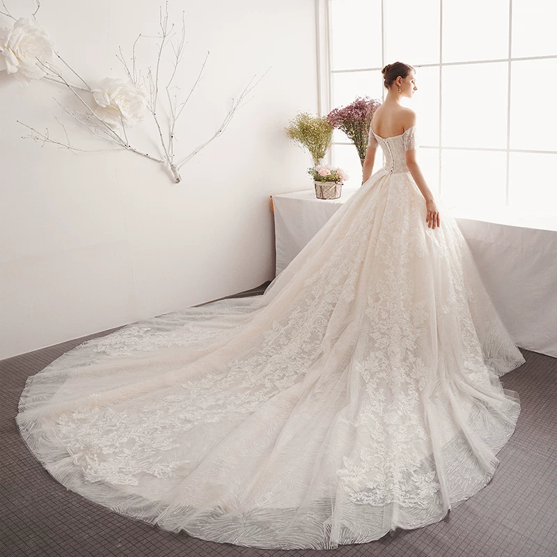 Wedding dress, open shoulders, 2019, fitted