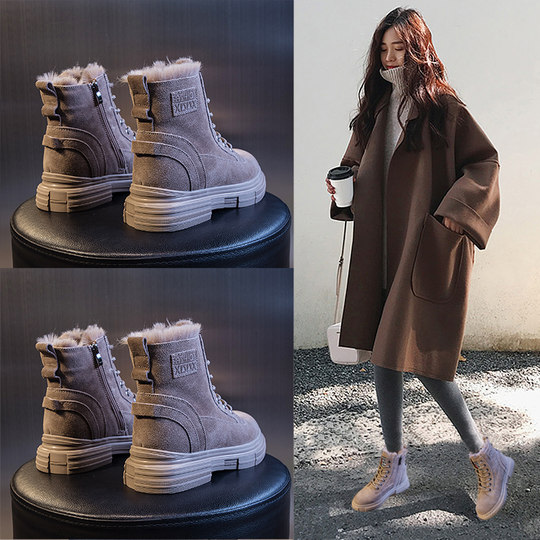 Genuine leather snow boots for women 2023 new winter plus velvet cotton shoes thick sole inner heightening Martin boots warm fashion short boots