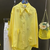 Трехмерная весенняя небольшая дизайнерская рубашка, в цветочек, тренд сезона, оверсайз, французский стиль