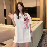 Мультяшная летняя длинная футболка, коллекция 2022, с вышивкой, воротник поло, оверсайз, средней длины