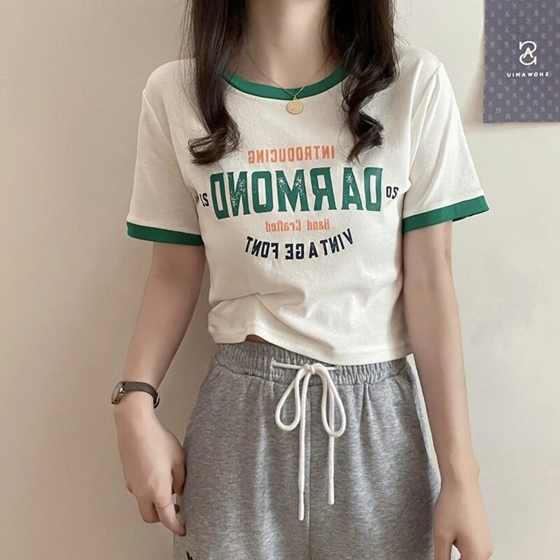 Korean stitching short chic top women's summer new 2022 net red ins super hot cotton short-sleeved T-shirt tide brand