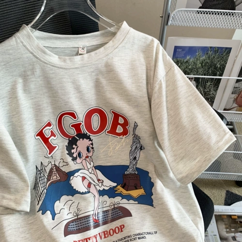 绣之色 Ретро мультяшная летняя футболка