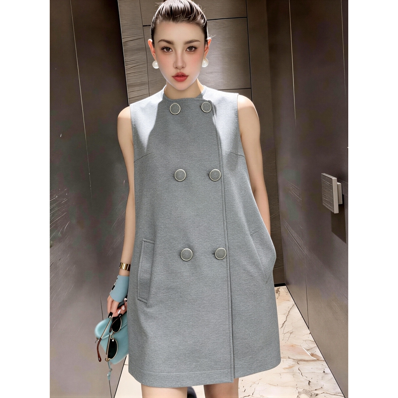2026 Summer New Style Light Luxury Noble Style Sleeveless Double-Breasted Dress Women's Tank Dress High-End Fashionable and Stylish 2026 Summer New Style Light Luxury Noble Style Sleeveless Double-Breasted Dress Women's Tank Dress High-End Fashionable and Stylish