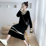 Черное осеннее шерстяное платье, брендовое длинное трикотажное платье, 2025 года, свободный крой, длина макси