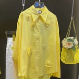 Трехмерная весенняя небольшая дизайнерская рубашка, в цветочек, тренд сезона, оверсайз, французский стиль