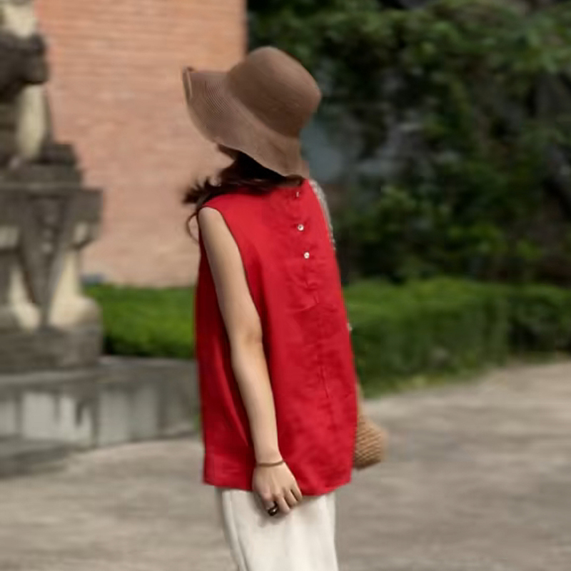 Retro Simple Sleeveless Shirt for Women, Summer Thin Style, High-End, Fashionable, Age-Reducing, Slimming, Ice Silk Vest Top