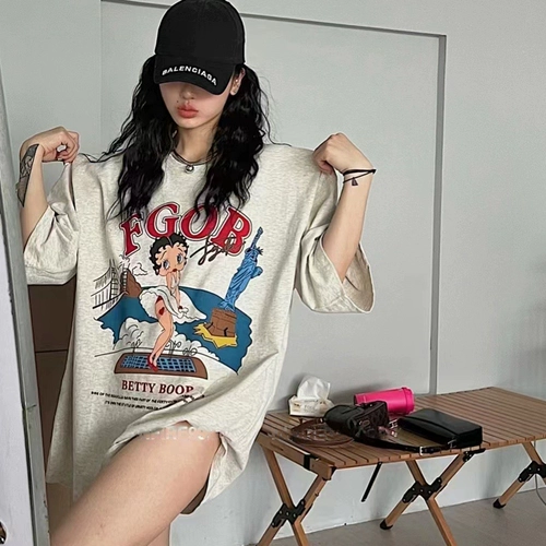 Ретро летняя брендовая футболка, коллекция 2022, круглый воротник, оверсайз