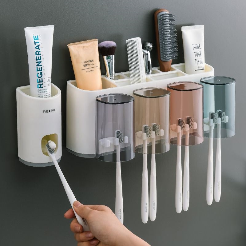Toothbrush tooth cup shelf hanging wall mount-mounted home toilet without punch wall mouthwash tooth cup