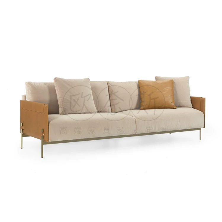 Mỹ nhẹ sang trọng sofa da kim loại Châu Âu phòng giải trí sofa thiết kế bộ phận bán hàng tiếp tân sofa da - Ghế sô pha