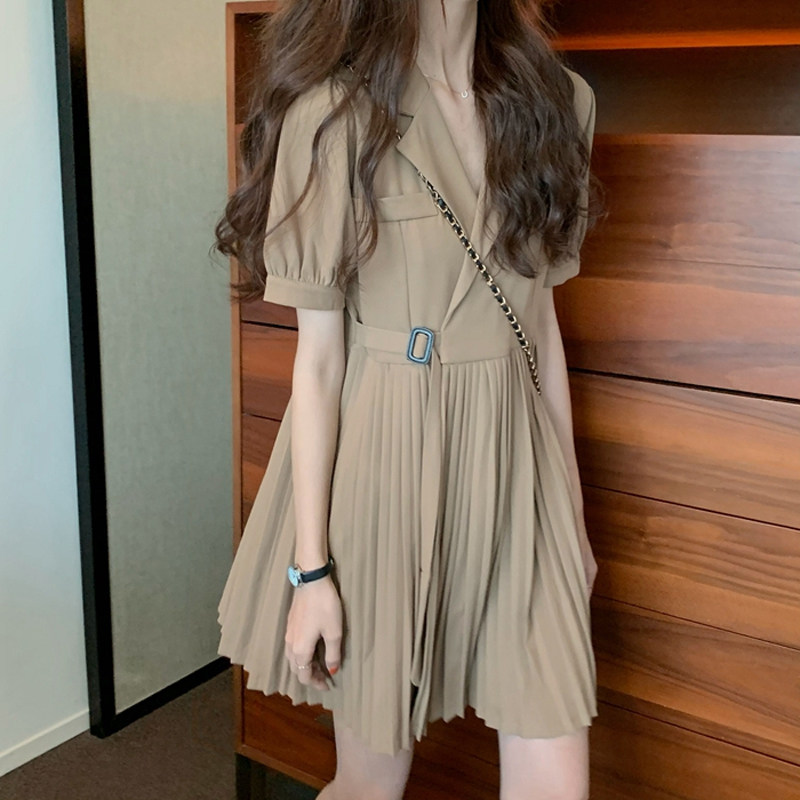 Maternity Summer 2021 New Retro Temperament Blazer Dress Dress Slightly Fat MM Mid-Length Pleated Skirt Summer