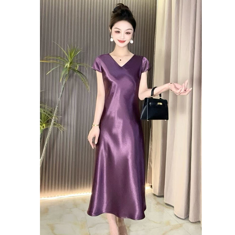 [Small Flying Sleeve Dress] Acetate Satin Fishtail Skirt 45 Degree Bias Cut Summer Versatile Slimming Look High-End Long Skirt