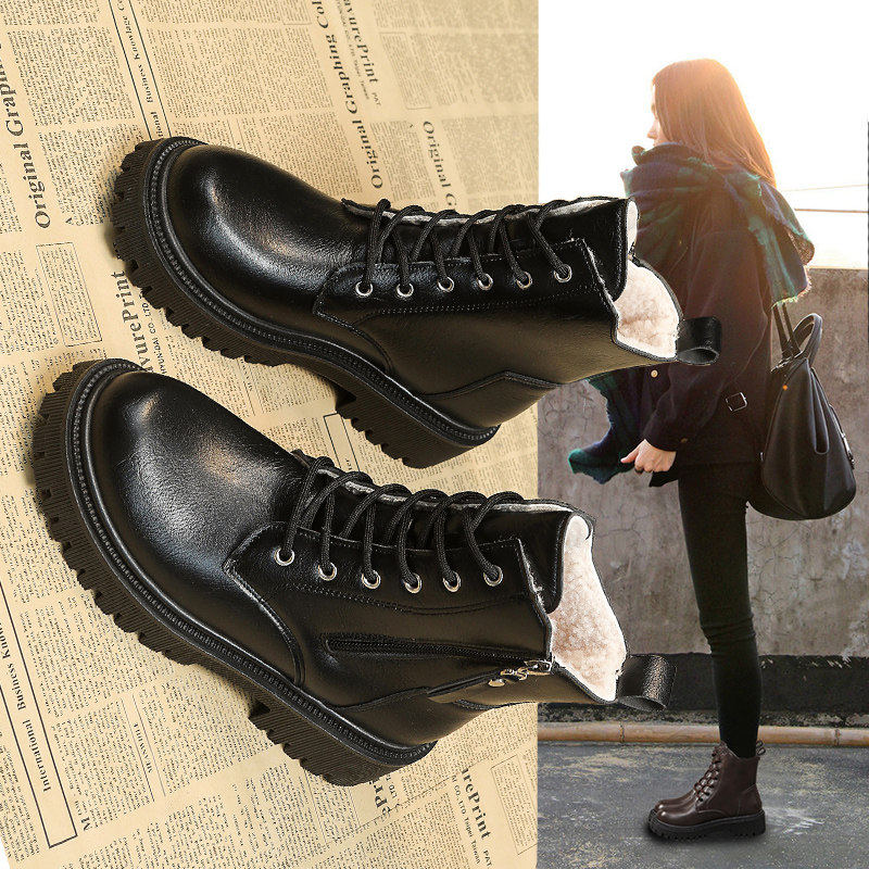 Женские ботинки Martin; новинка 2025 года; сезон осень-зима; модные короткие ботинки на плоской подошве в британском стиле; универсальные черные сапоги с высоким берцем