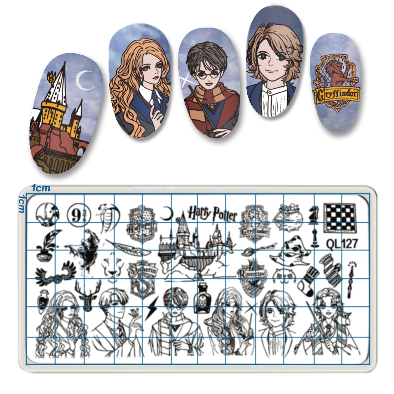 ins Nail Art Cartoon Stamping Plates Transfer Oil Steel Plate Full Set Silicone Stamp Harry Potter Beautiful Girl DIY Painting