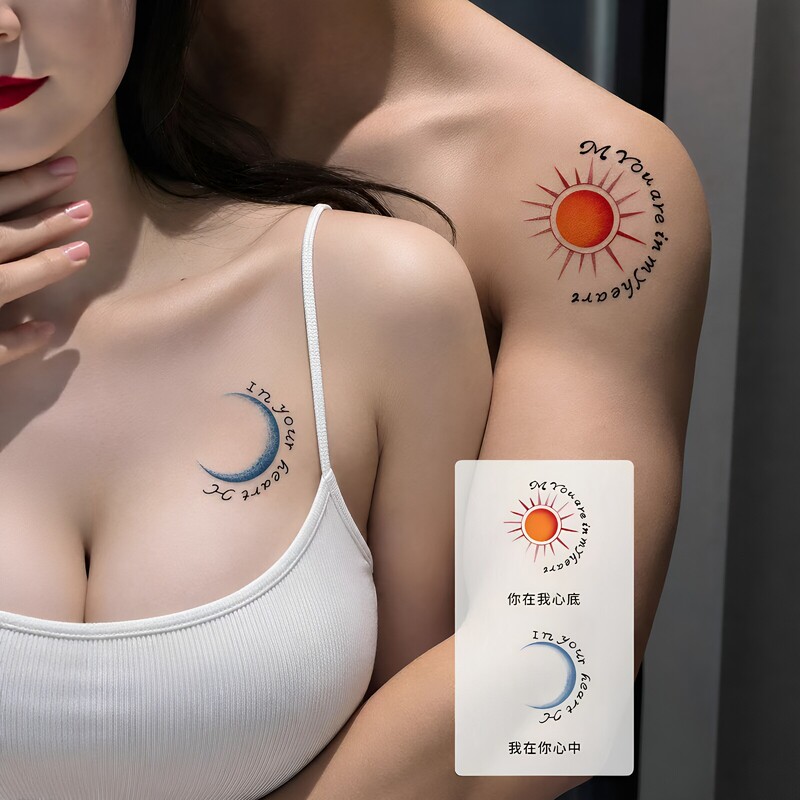 【Couple Tattoos】Sun and Moon Tattoo Stickers Waterproof Long-Lasting Realistic Washable Stickers Sun Moon Arm Ins Style