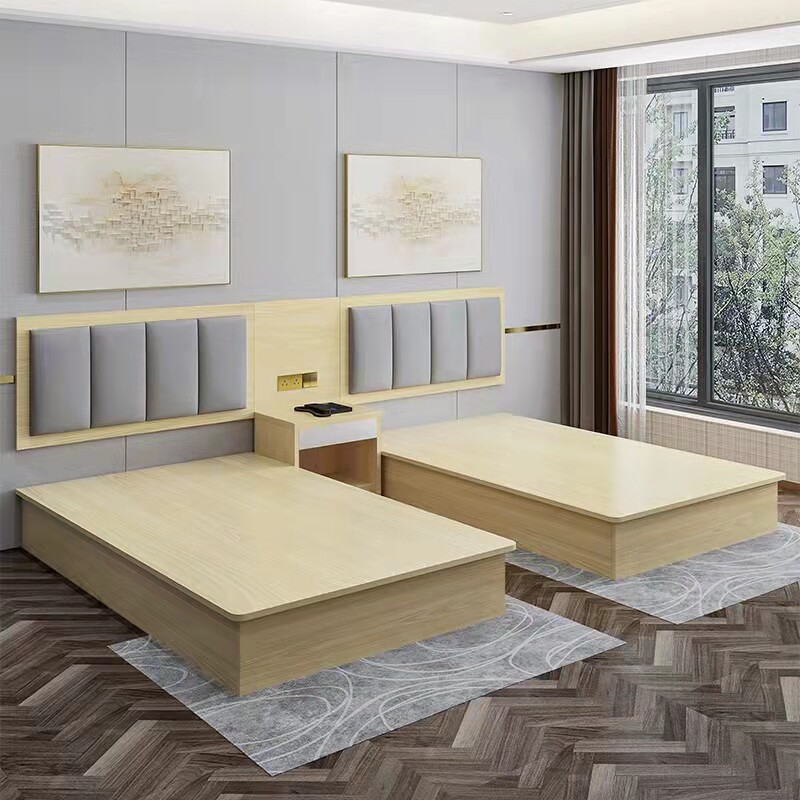 Hotel furniture hotel bed standard room single room full set custom homestay apartment single double bed room rental room bed style