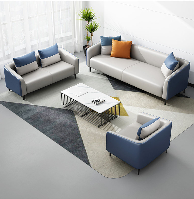 The office receives business guests in front of the leisure area for three people to negotiate a simple sofa coffee table combination set