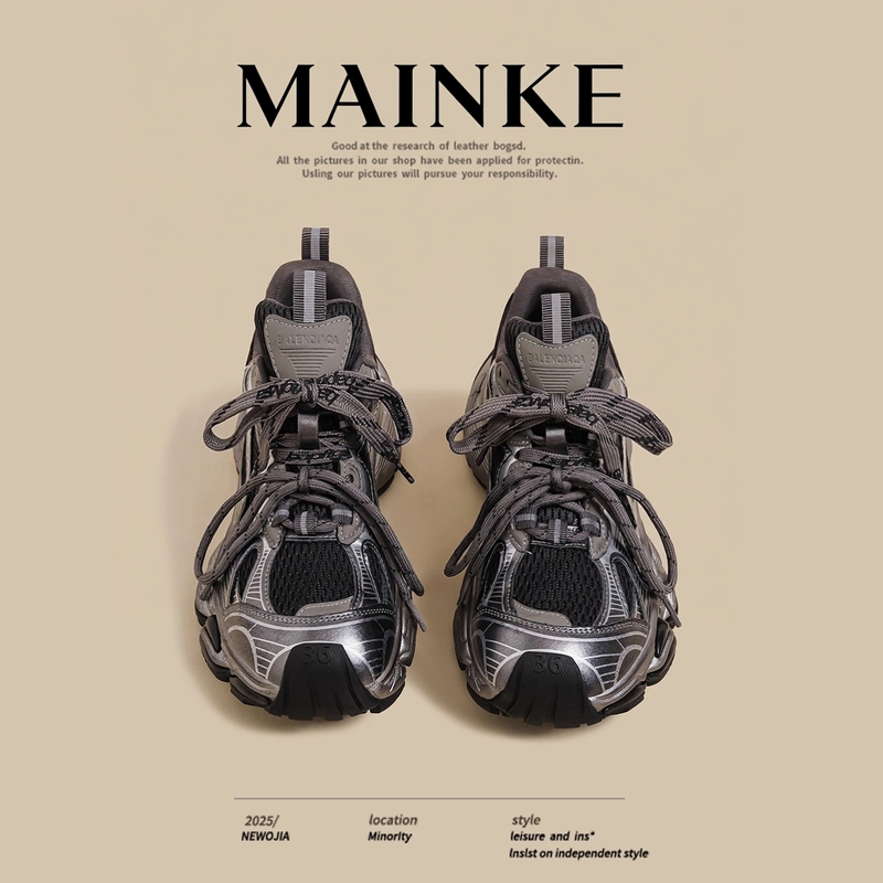Spring and Summer New Thick-Soled Casual Sneakers for Women, Popular Silver Heavy-Duty ins Street-Style Hong Kong Fashion Internet Celebrity Dad Shoes