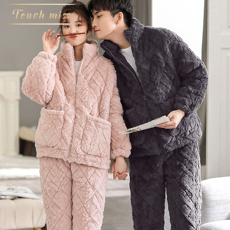 TOUCH MISS Winter Couple Coral Velvet Clothes 3 layers of Heat and Pure Household Wears 2 pieces