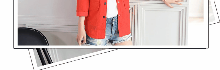Mát mẻ mùa thu mới màu rắn cổ tròn hoang dã đơn ngực bảy điểm tay áo lỏng nút ngắn 3028 thời trang nữ 2021