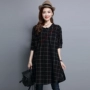 Mát mẻ aga mùa thu kẻ sọc vòng cổ thời trang lỏng dài tay dài dress 8830 váy hoa nhí