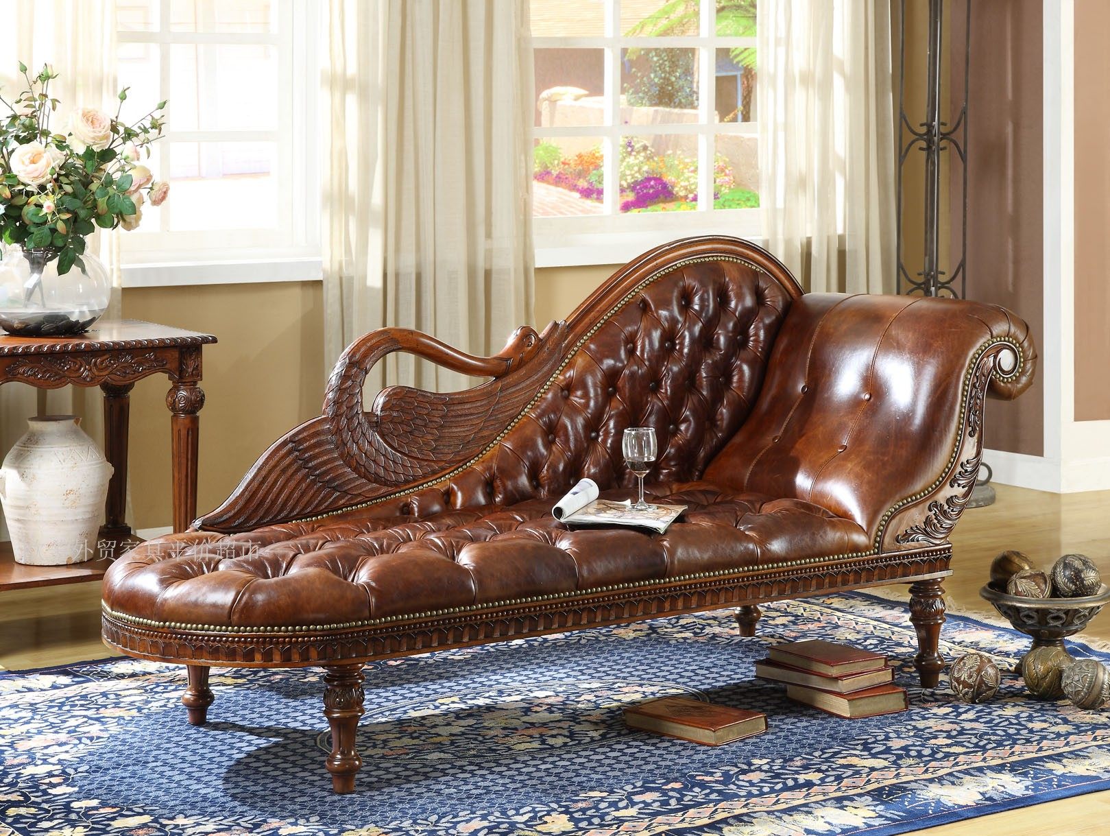 Special offer European and American foreign trade furniture American retro leather fabric living room bedroom large sofa chaise longue chaise longue