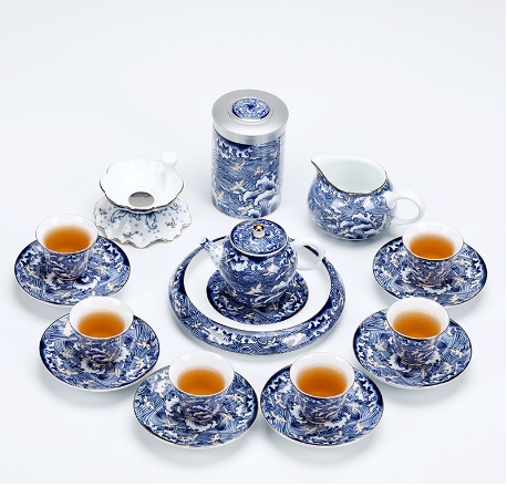 Palace style blue and white kung fu tea set