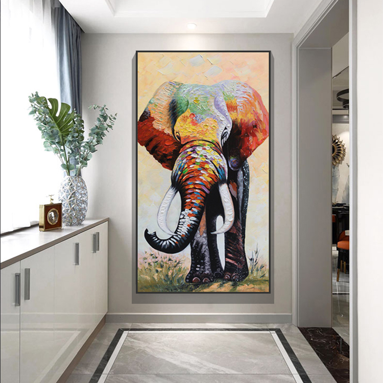 Pure Hand Painted Oil Painting Hyun Guan Elephant Decoration Painting Modern Simple Vertical version Corridor hanging painting into the household frescoes large atmosphere